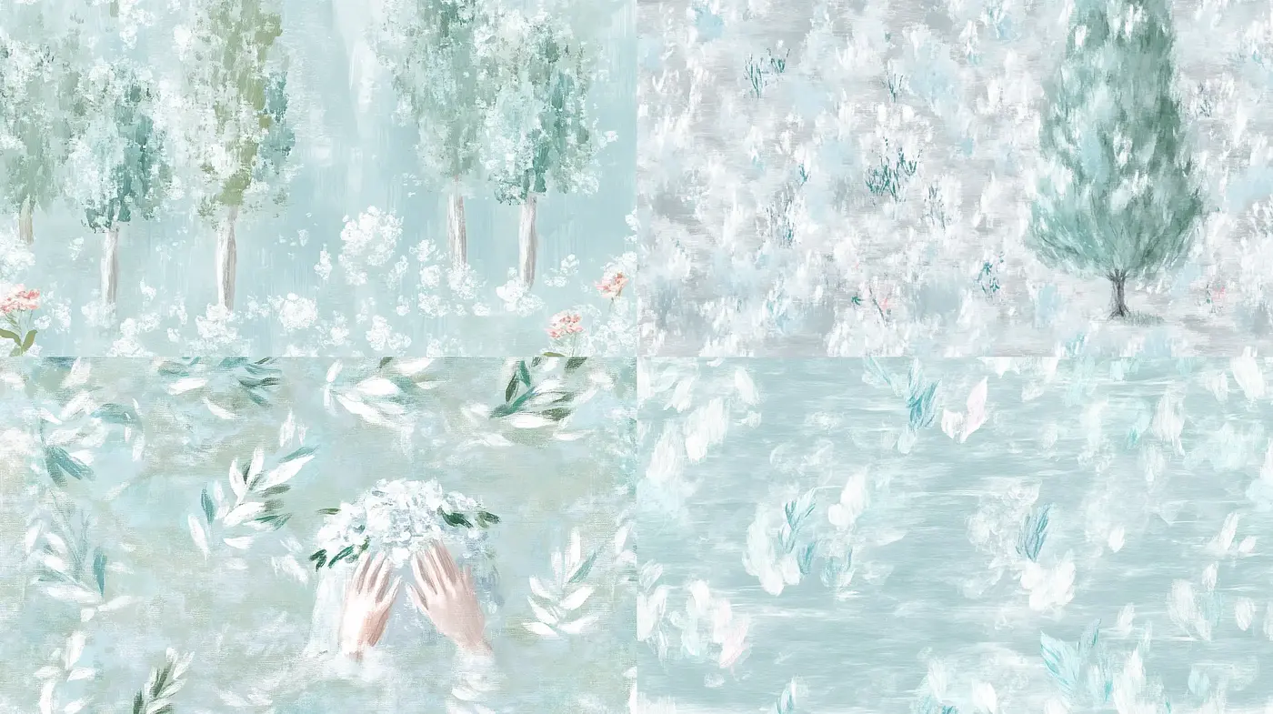 Ethereal Pastoral Elegance in Aquatic Tones - Midjourney sref style