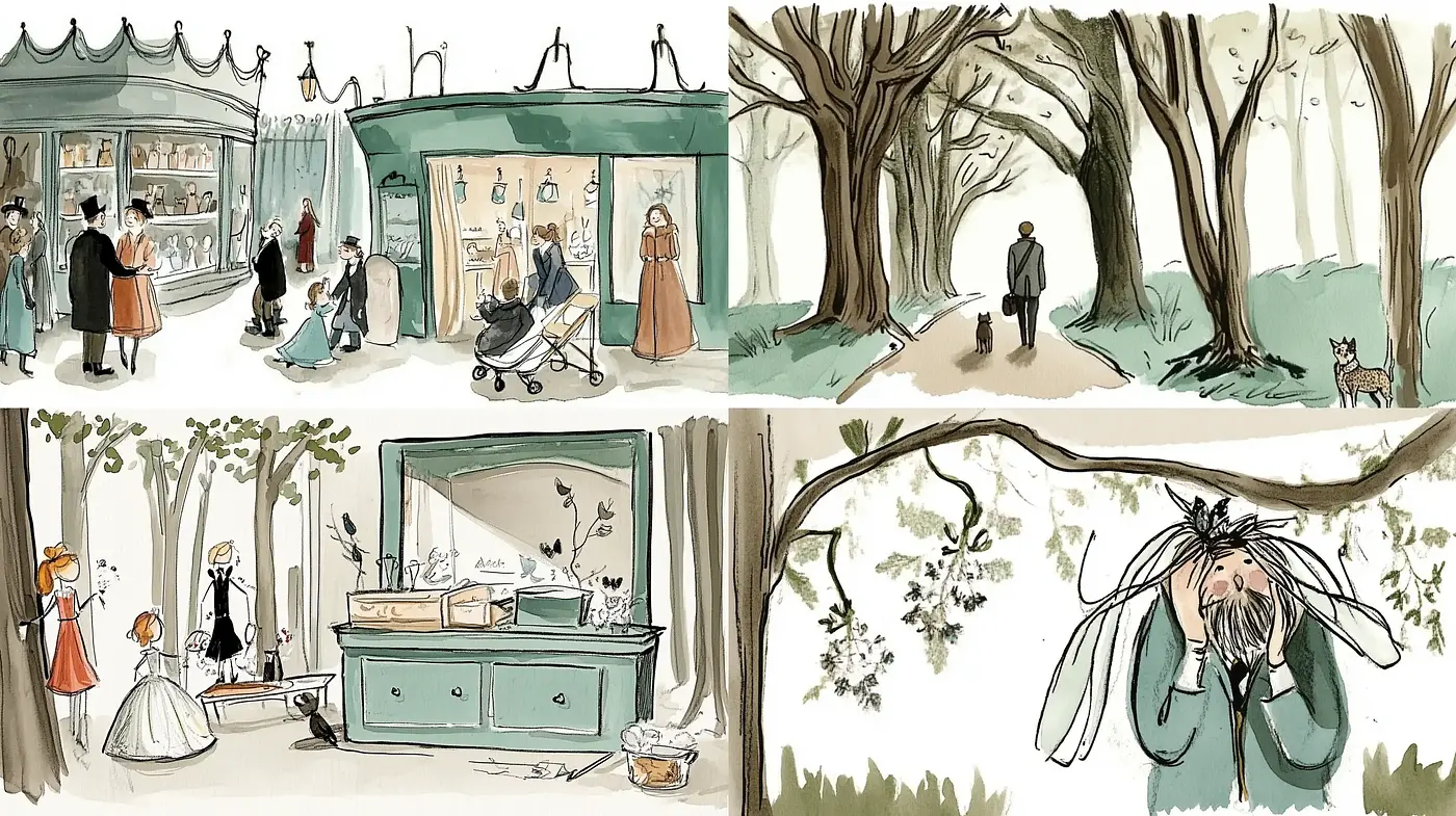 Whimsical Illustrative Narratives in Pastel and Earth Tones - Midjourney sref style
