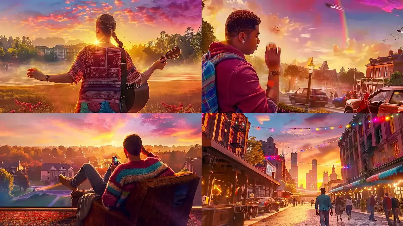 Vibrant, cinematic landscapes with a whimsical, dreamlike quality - Midjourney sref style