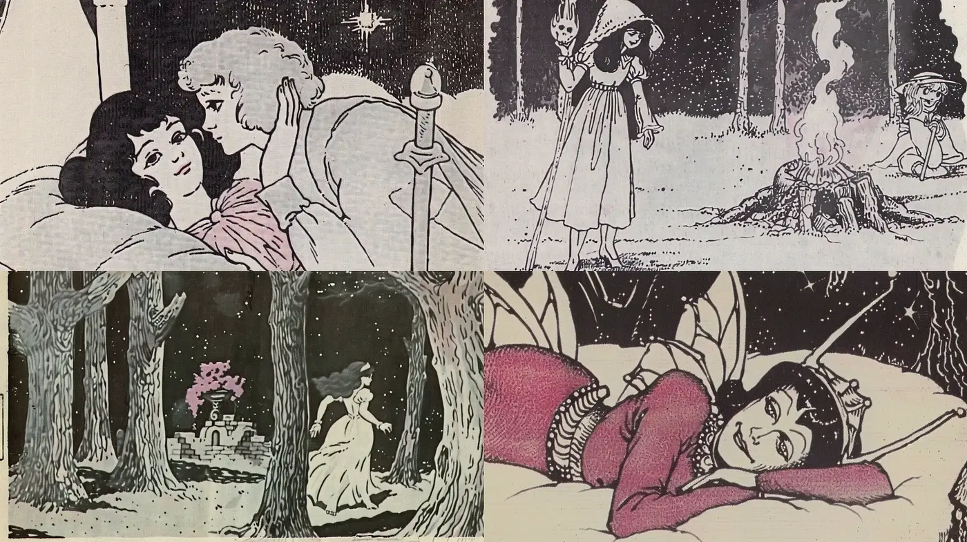 Enchanted Noir: A Whimsical Fusion of Vintage Illustration with Monochromatic Fantasy - Midjourney sref style