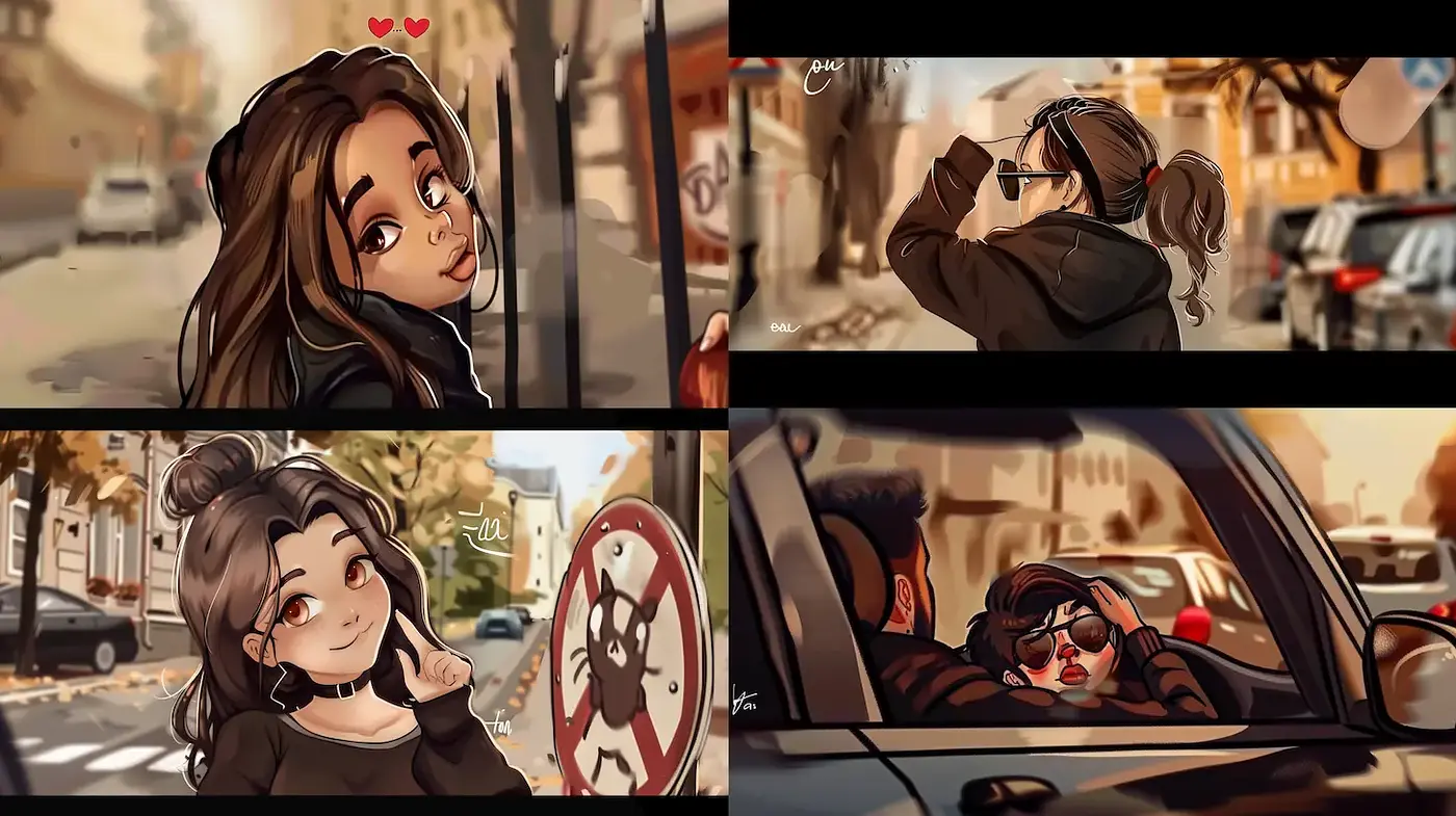 Stylized urban exploration with a contemporary cartoon aesthetic - Midjourney sref style