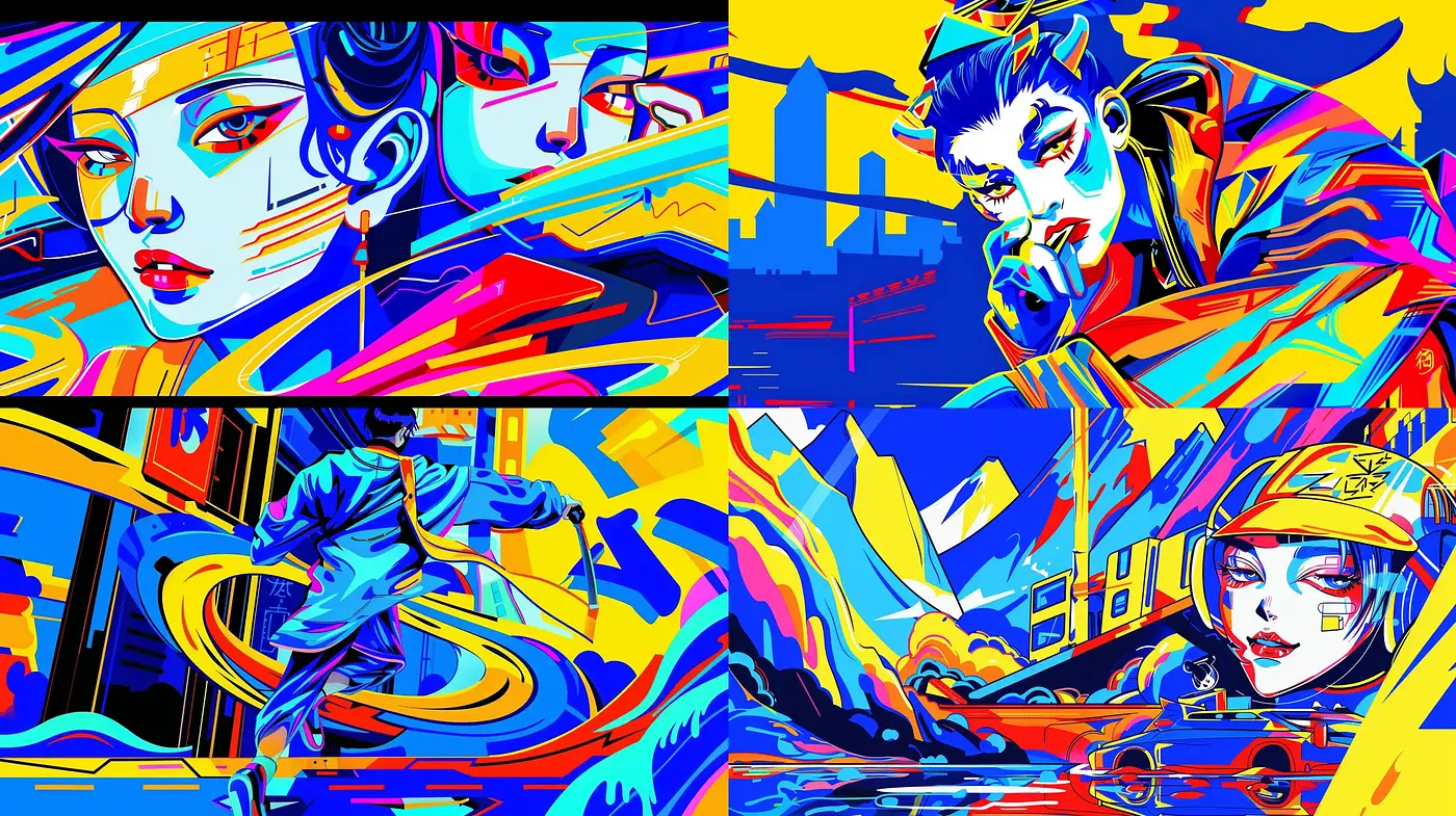 Cyberpunk Neon Contrast: A Fusion of Vibrant Hues and Futuristic Aesthetics - Midjourney sref style