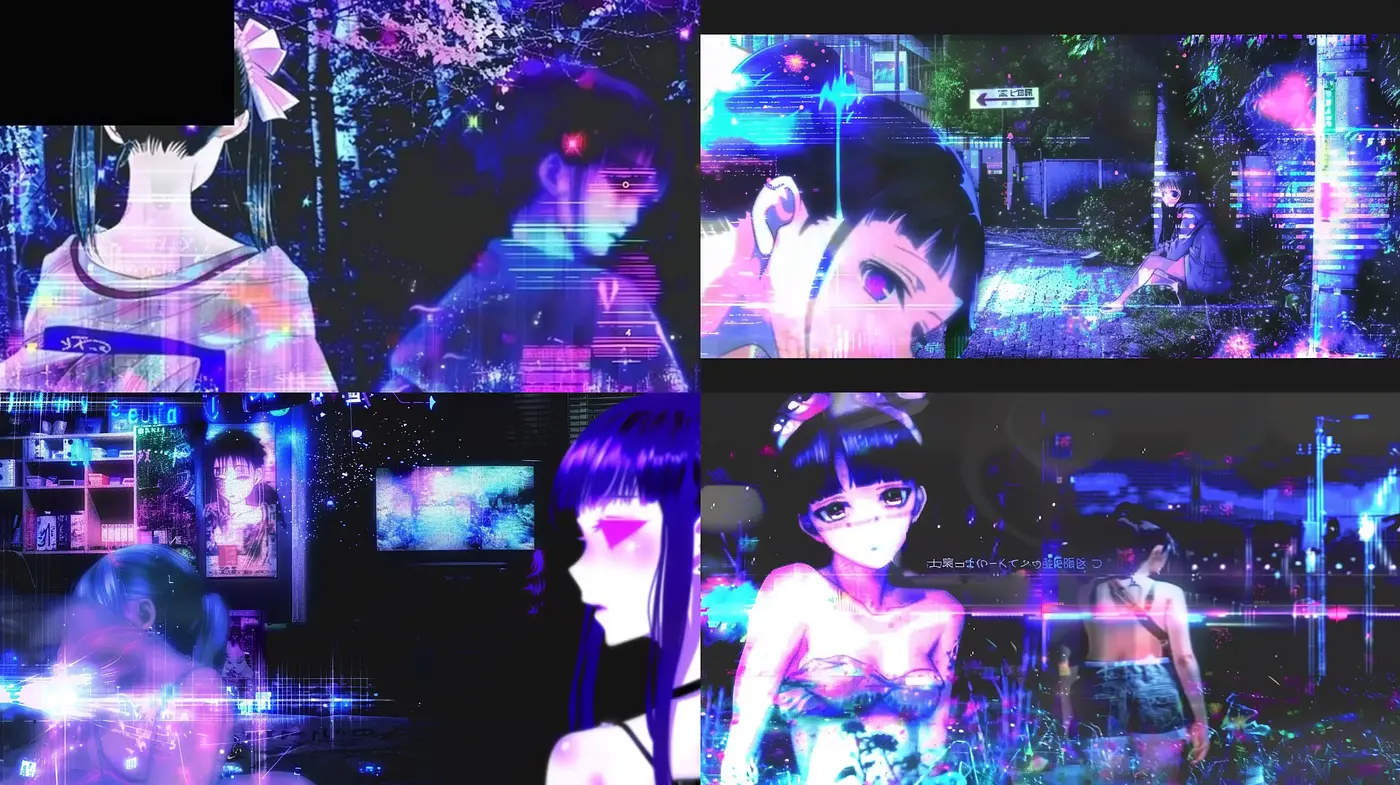 Cyberpunk Dreamscape: A Fusion of Anime and Glitched Reality - Midjourney sref style