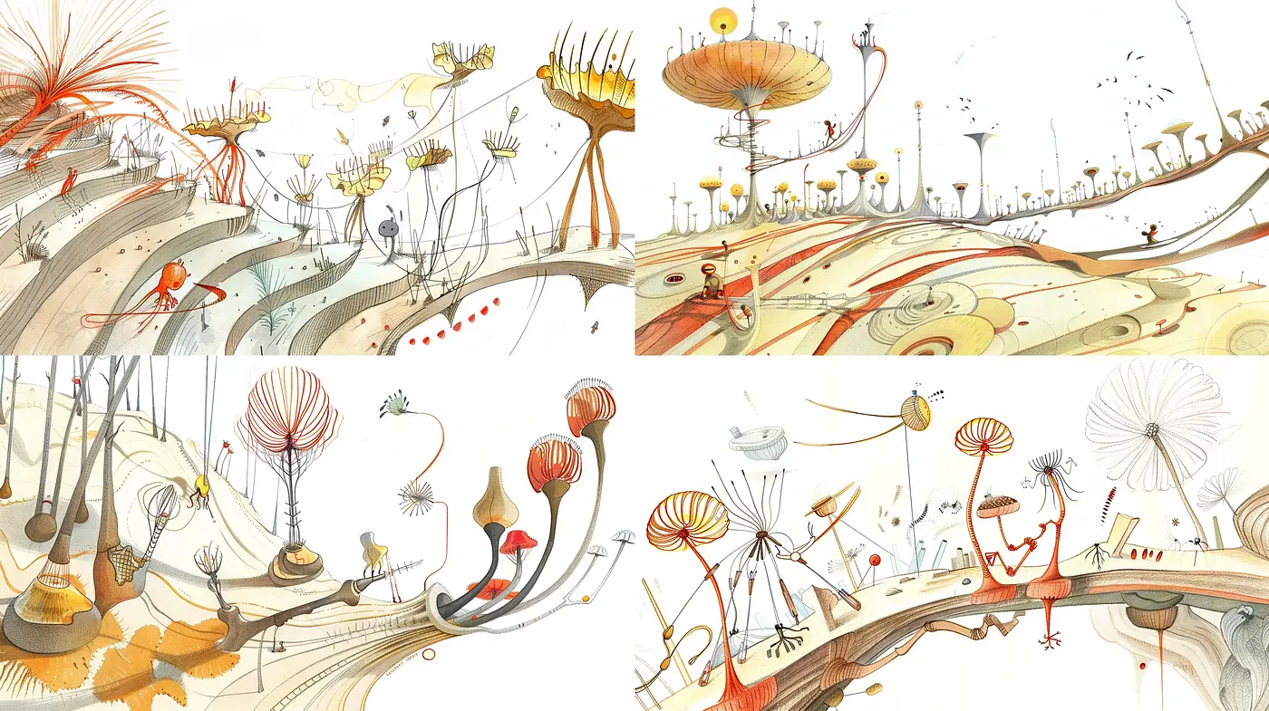 Surrealist Dreamscape with Whimsical Flora and Fauna - Midjourney sref style