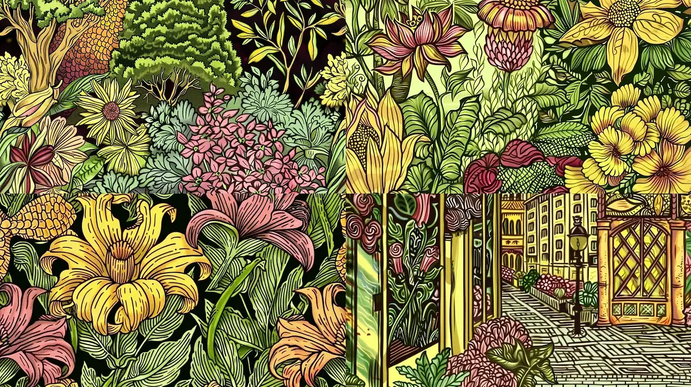 Intricate Botanical Illustrations with Art Nouveau Influences - Midjourney sref style