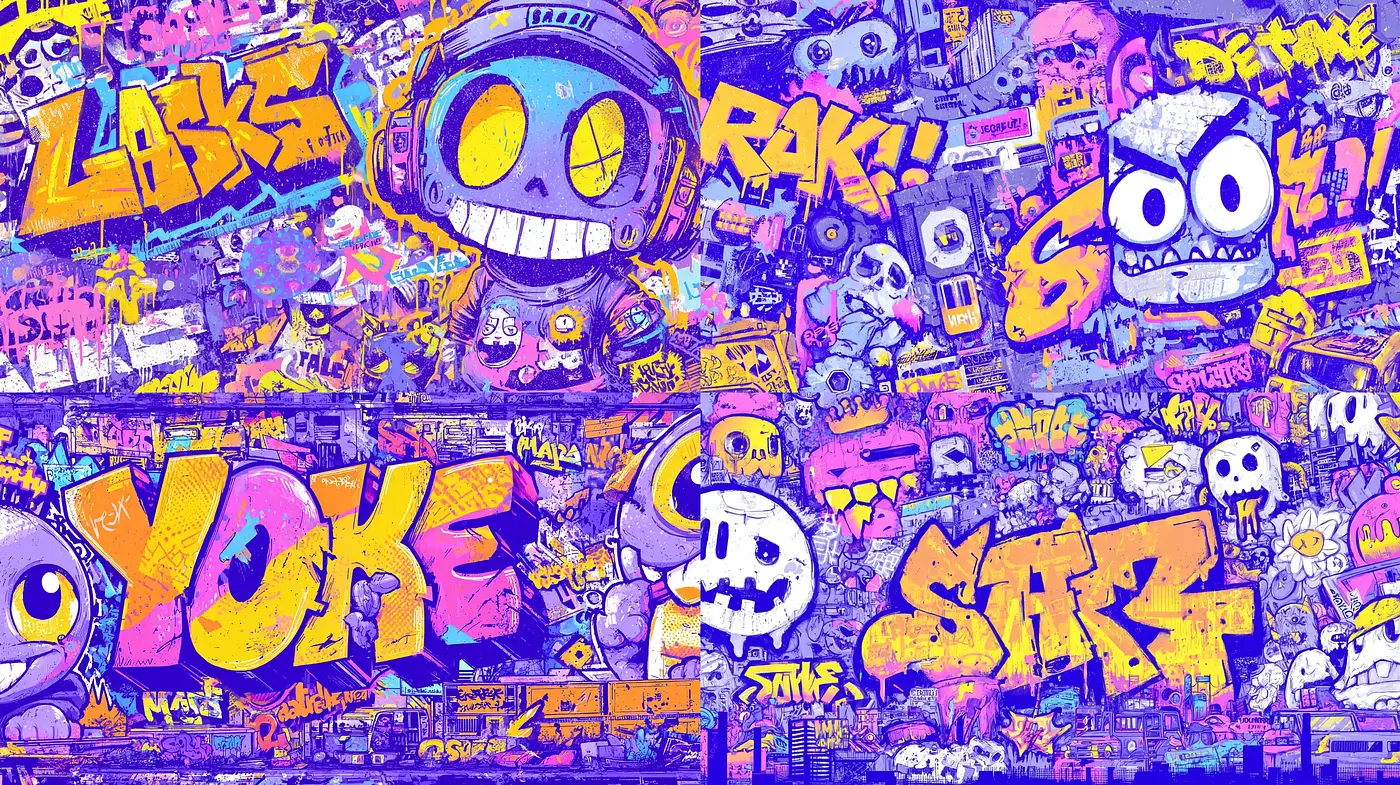 Vibrant Urban Art with Playful Characters and Bold Typography - Midjourney sref style