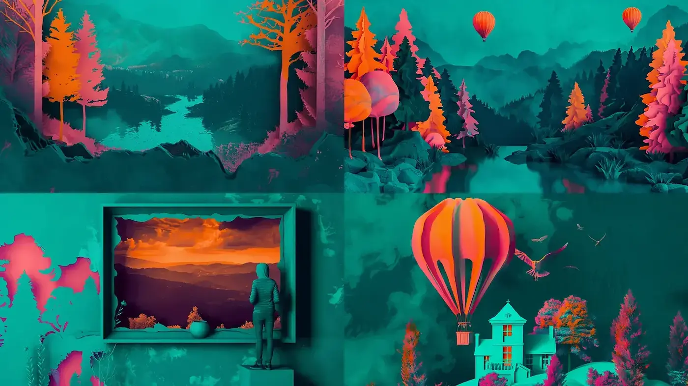Surreal Landscape Art with a Bold Color Palette - Midjourney sref style
