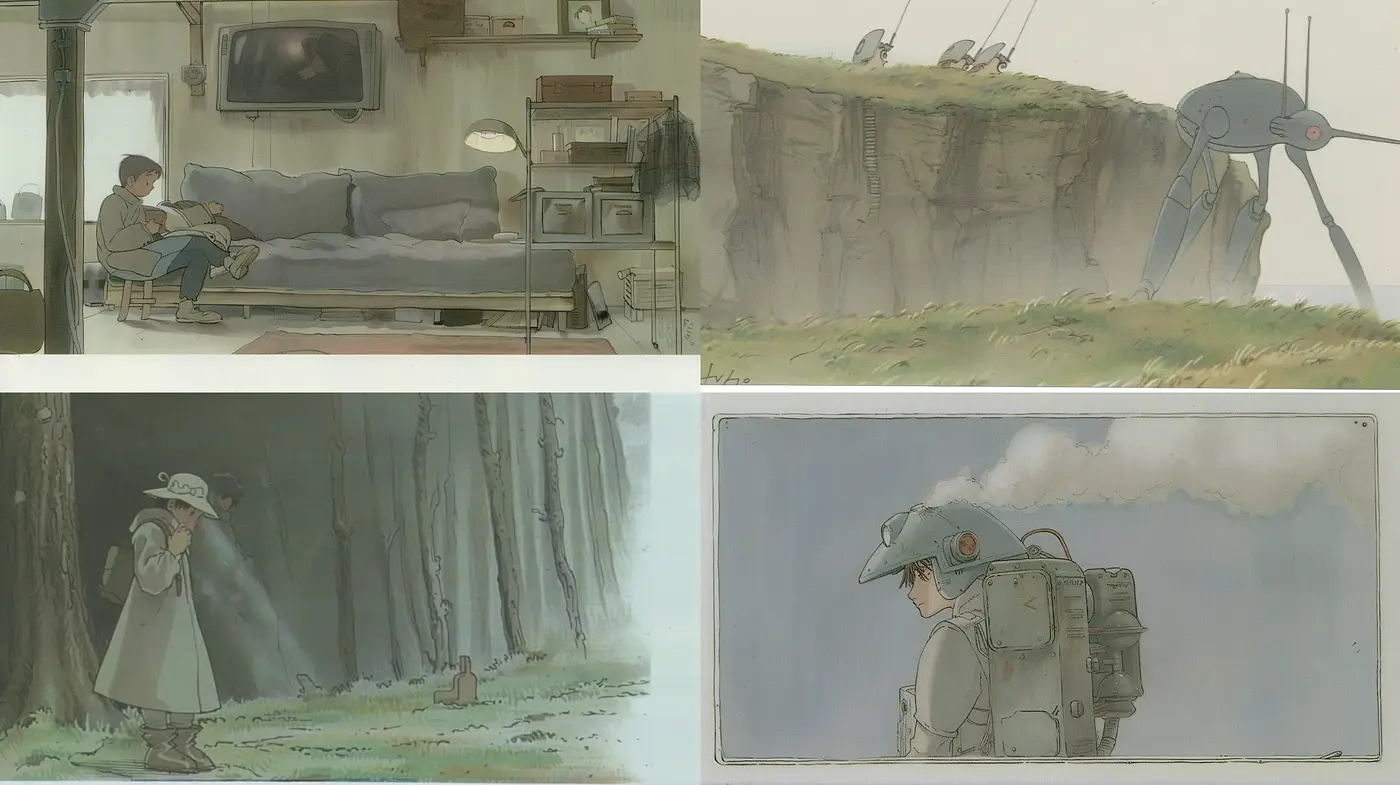 Serene Post-Apocalyptic Watercolor Dreamscape - Midjourney sref style