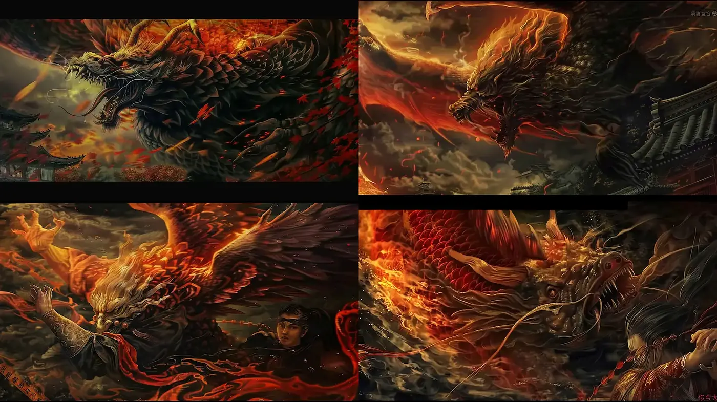 Dynamic and Fiery Fantasy Illustrations with Intricate Detailing - Midjourney sref style