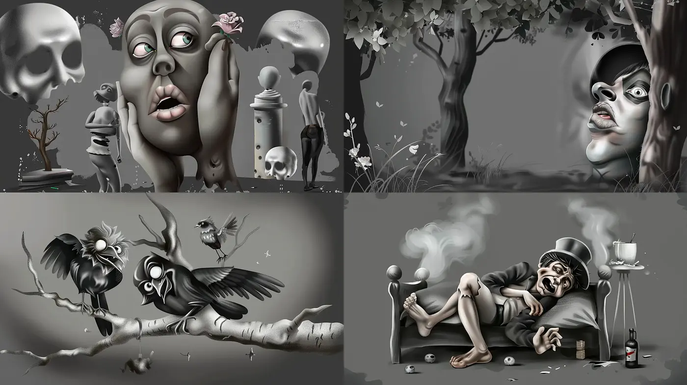 Surreal Dreamscape in Monochromatic Tones - Midjourney sref style