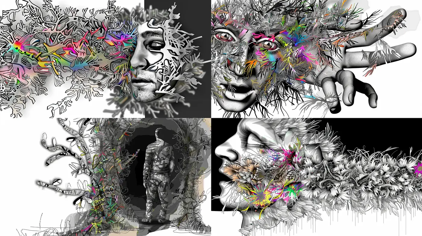 Vibrant Synaptic Dreamscapes of Surrealist Inspiration - Midjourney sref style