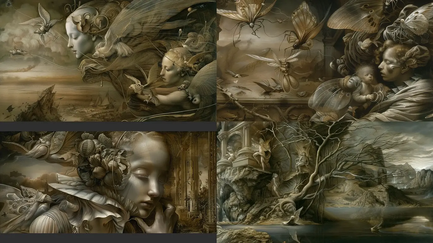 Ethereal Renaissance-Inspired Dreamscape Portraiture - Midjourney sref style