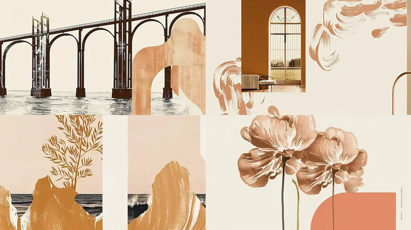 Elegant Modern Compositions with Soft Earthy Tones and Natural Elements - Midjourney sref style