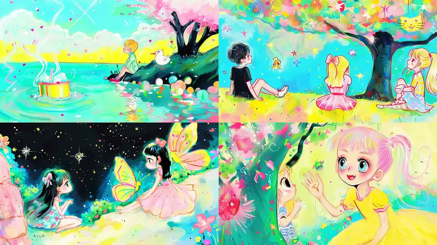 Whimsical and Playful Illustrations with a Dreamy Aesthetic - Midjourney sref style