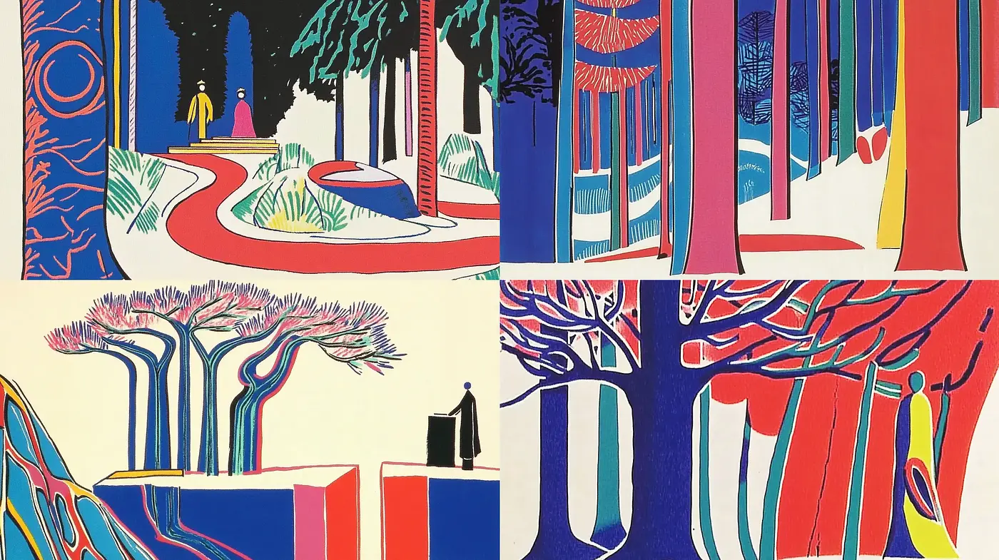 Vibrant Contrast of Graphic Novel Aesthetics in Natural Tableaus - Midjourney sref style