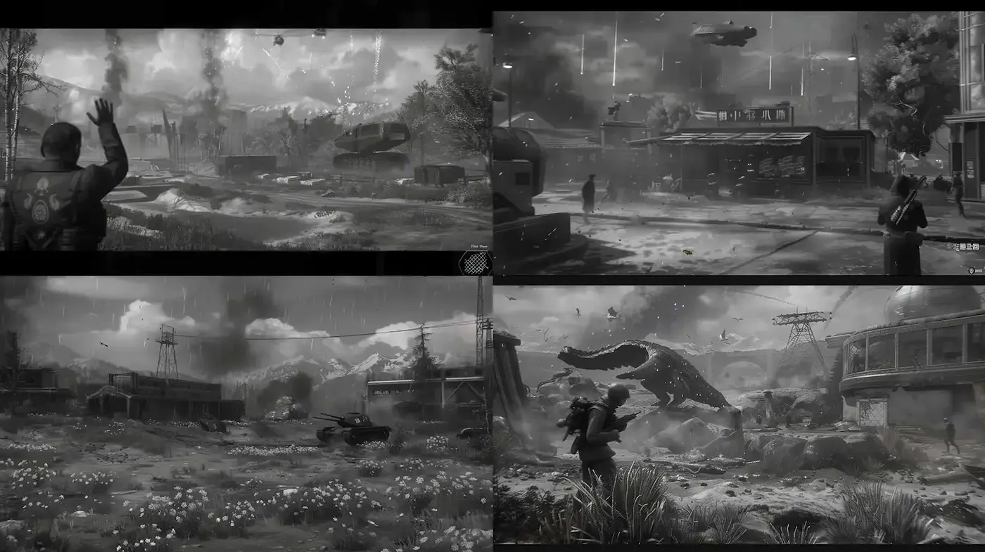 Dynamic Monochrome Landscapes with a Dramatic Atmosphere - Midjourney sref style