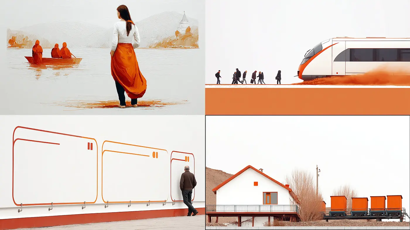 Contemporary Minimalism with Vibrant Orange Accents - Midjourney sref style
