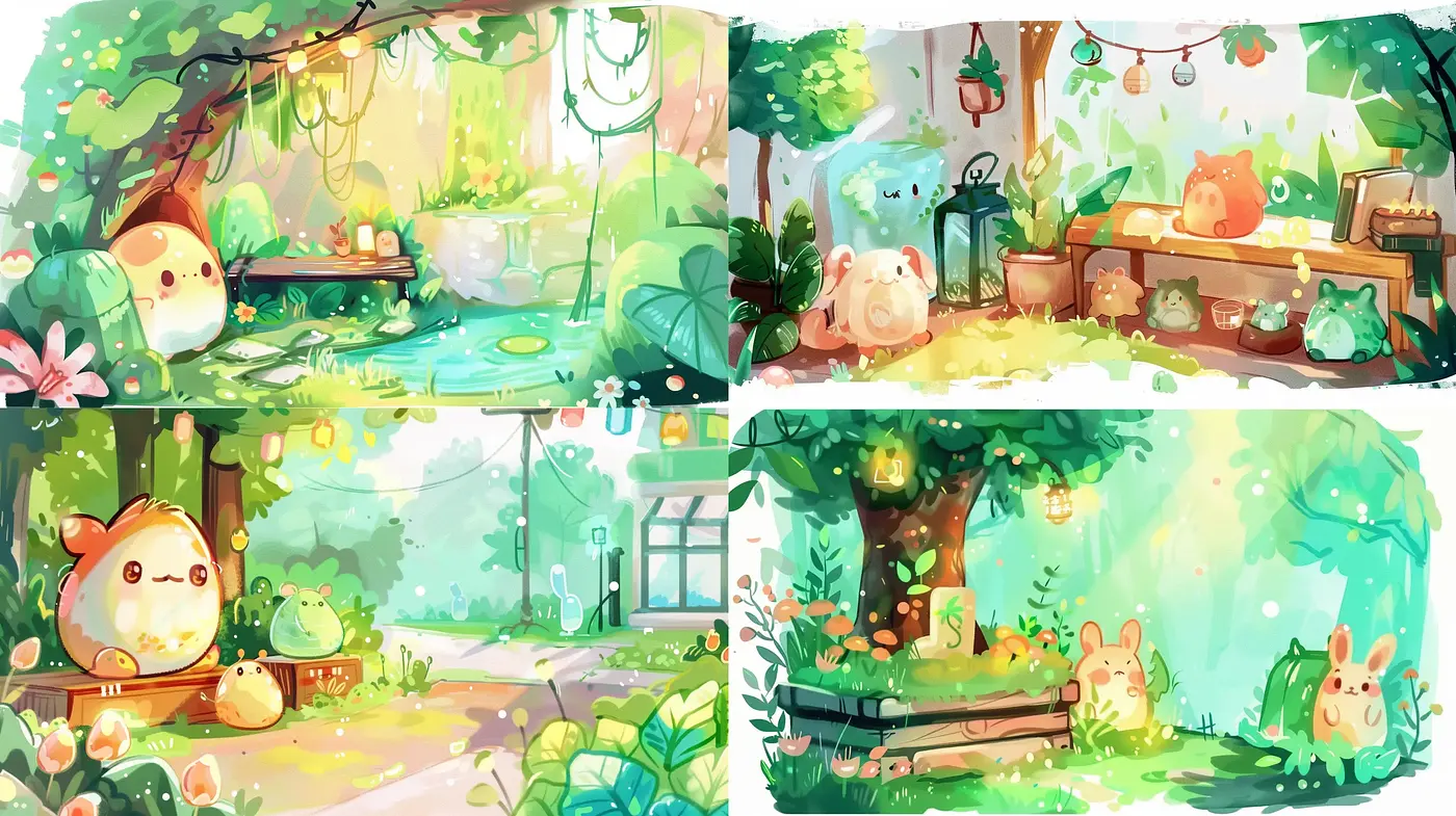 Enchanted Forest Whimsy: A Serene and Playful Watercolor Haven - Midjourney sref style