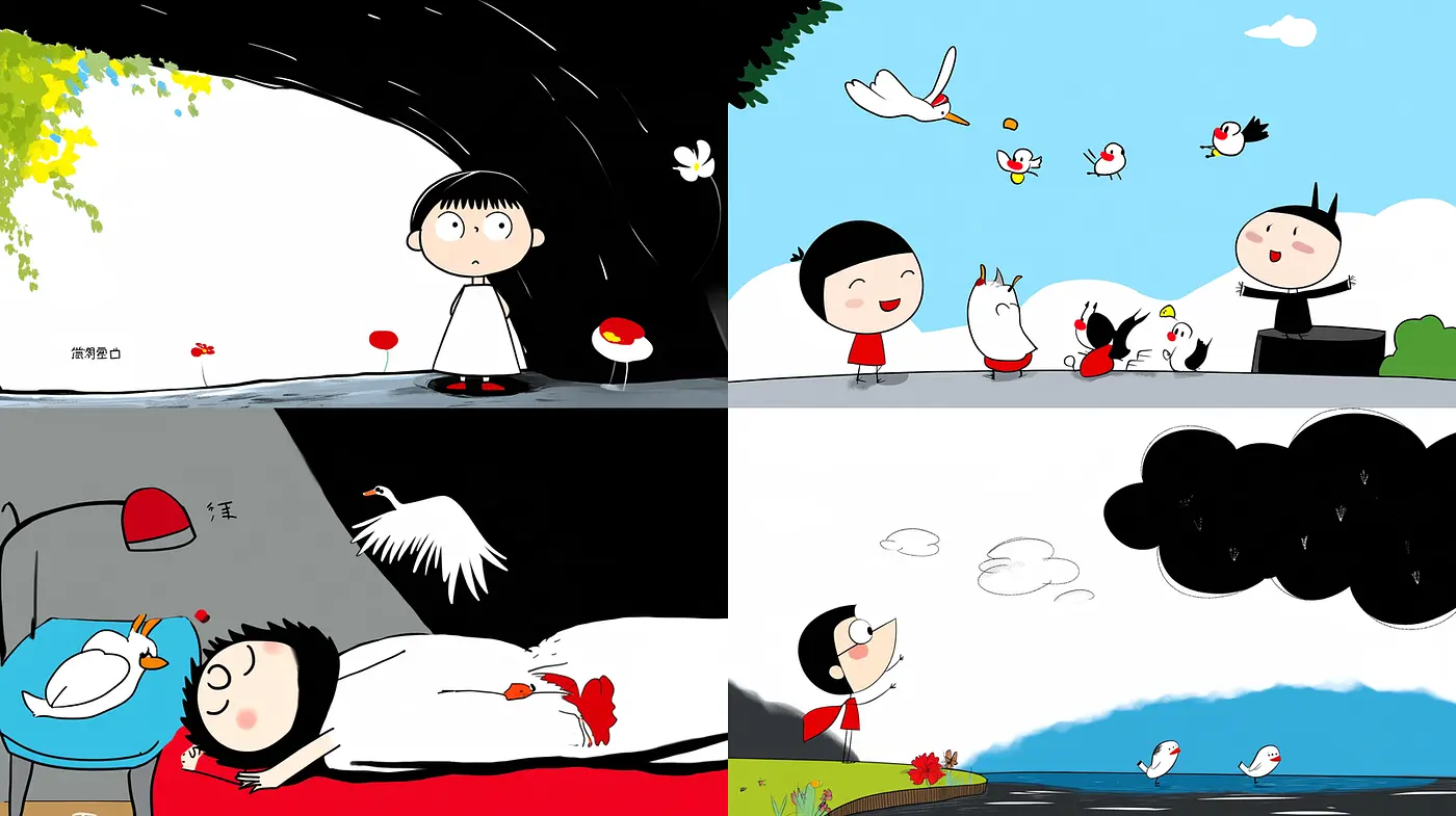 Whimsical and Playful Illustrations with Minimalistic Elements - Midjourney sref style