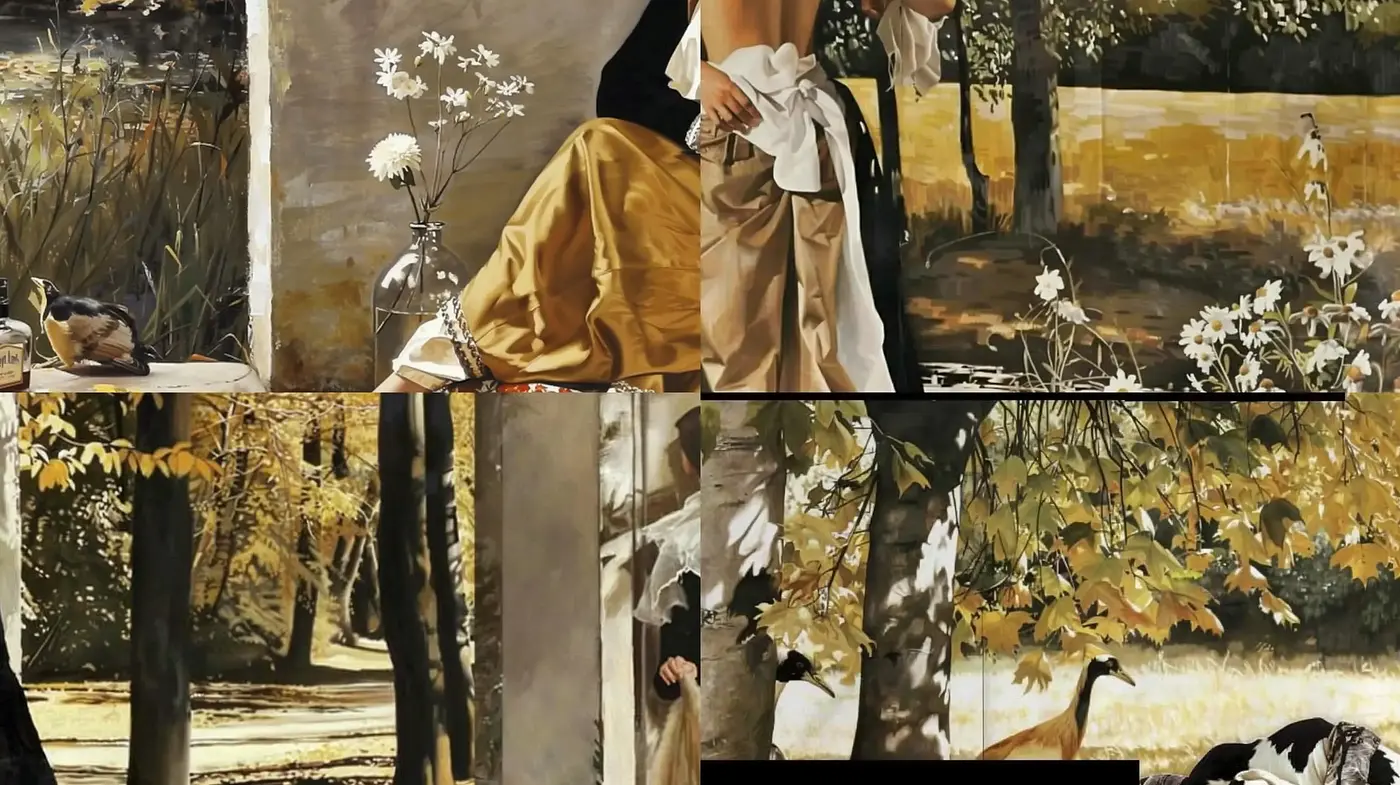 Autumnal Serenity in Sun-Drenched Impressions - Midjourney sref style