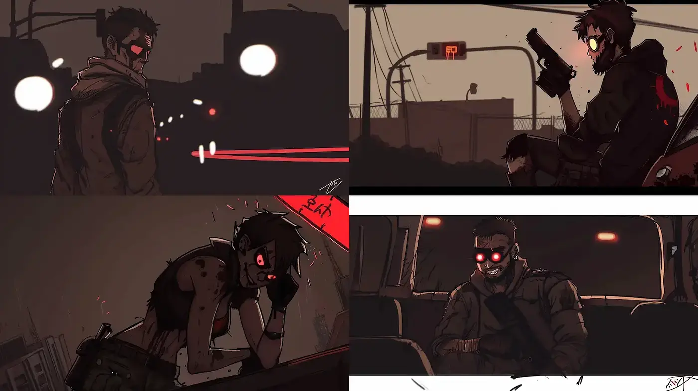 Stylized illustrations with a cyberpunk aesthetic and gritty undertones - Midjourney sref style