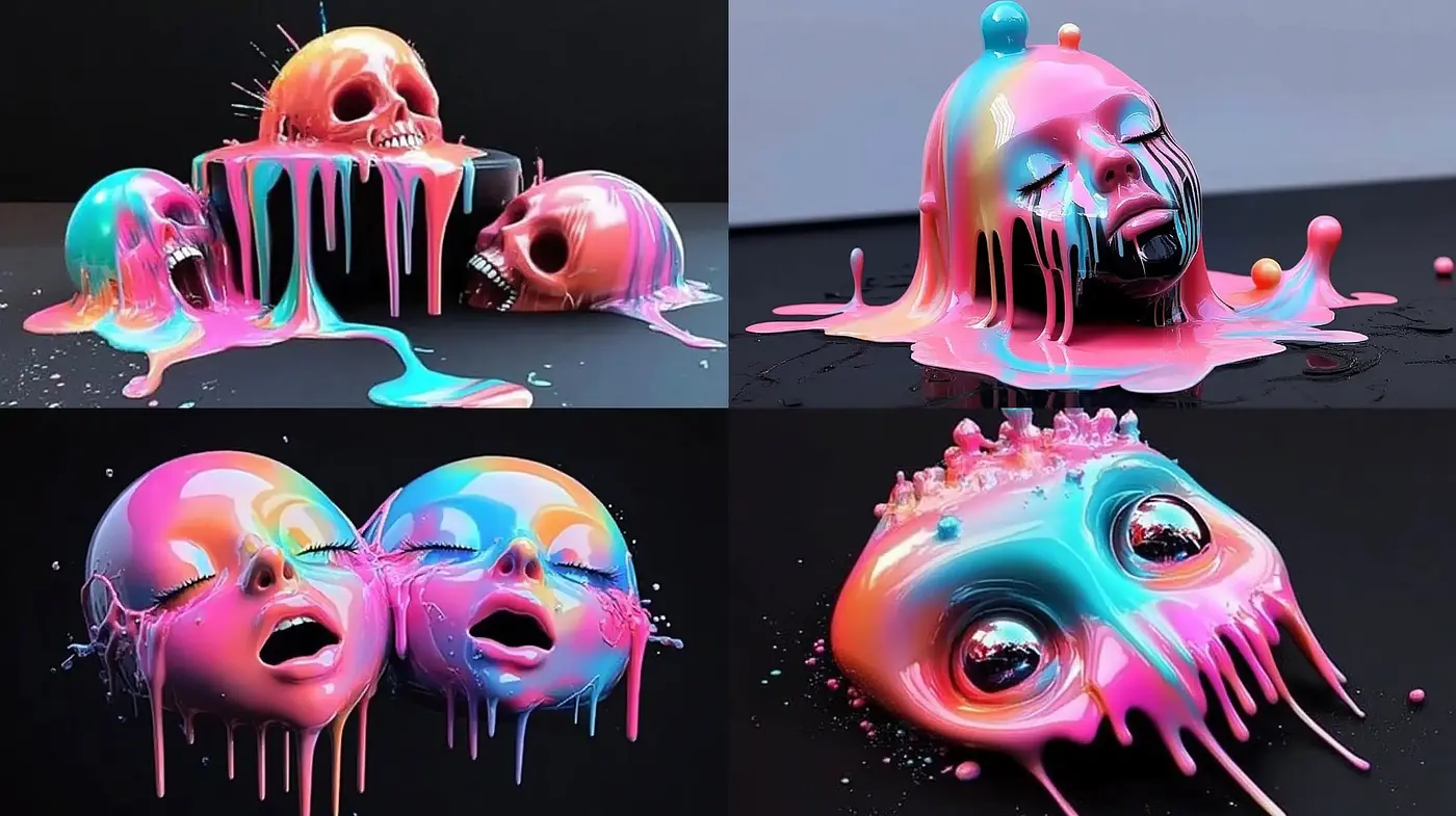 Luminous Surrealism in Dripping Chromatic Viscosity - Midjourney sref style