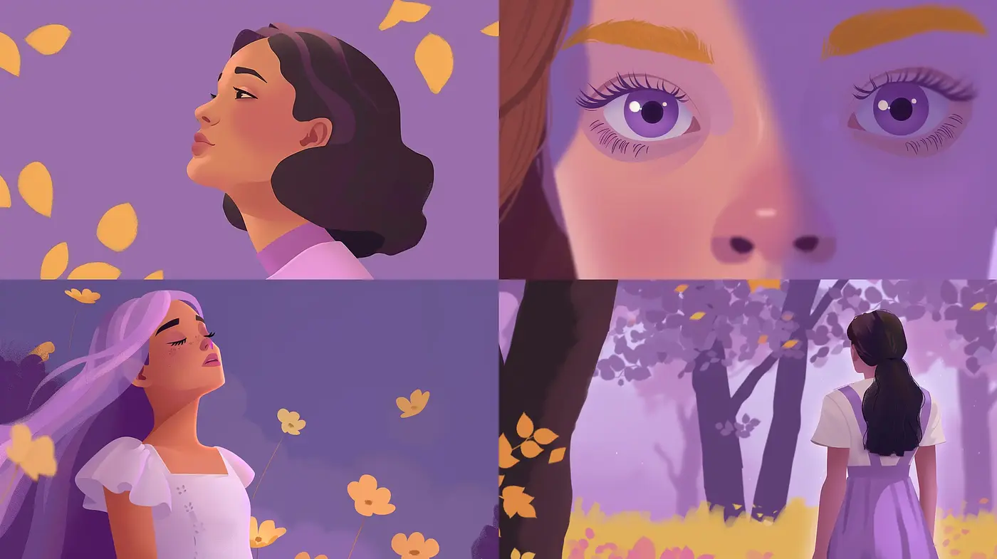 Autumnal Elegance in Purple Hues with Nostalgic Whimsy - Midjourney sref style