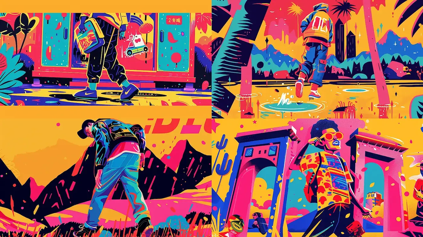 Vibrant Urban Aesthetic with Strong Graphic Elements - Midjourney sref style