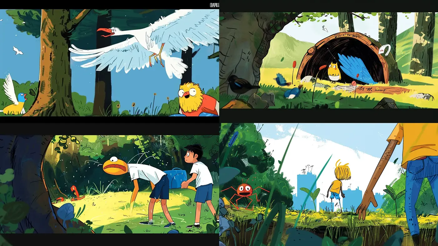 Lush and Expressive Cartoon Wilderness Exploration - Midjourney sref style