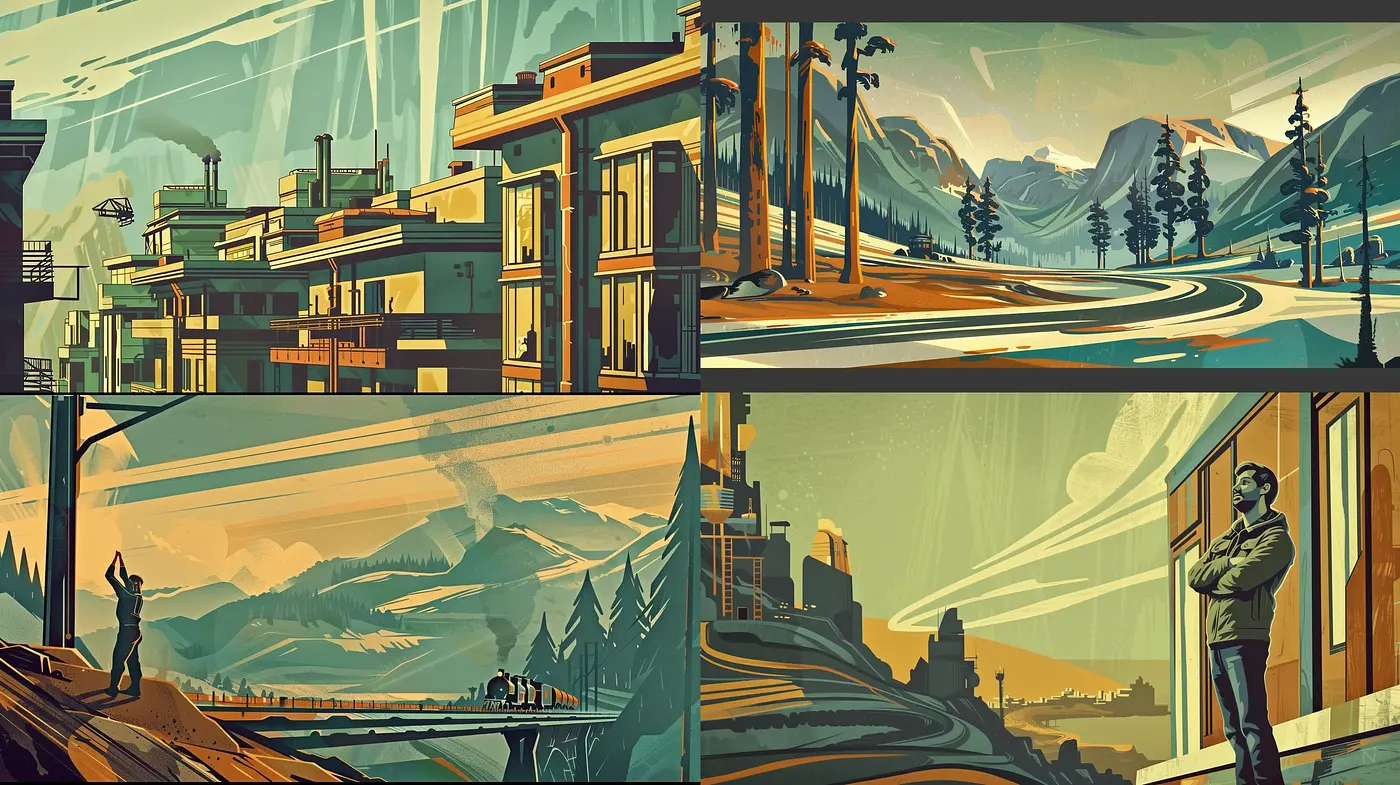 Harmonious Convergence of Amber Hues within Transformative Nostalgic Landscapes - Midjourney sref style