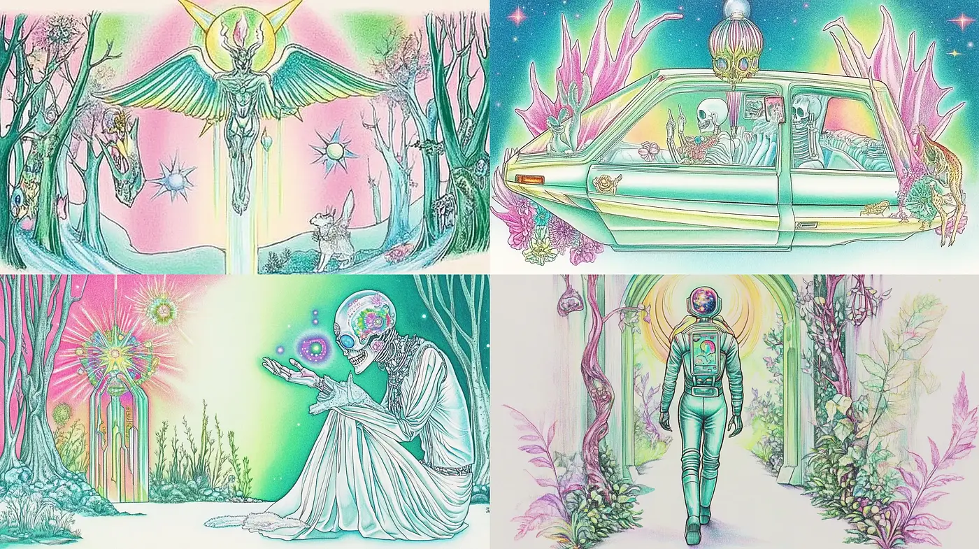 Psychedelic Pastel Dreamscape Illustration - Midjourney sref style