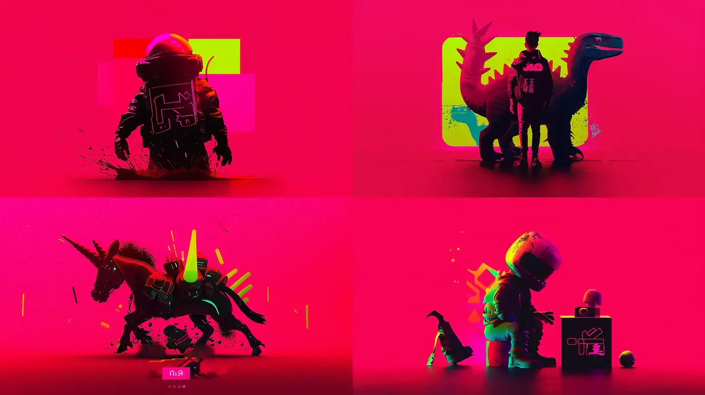 Vivid Neon Fantasy Art with a Playful and Whimsical Vibe - Midjourney sref style