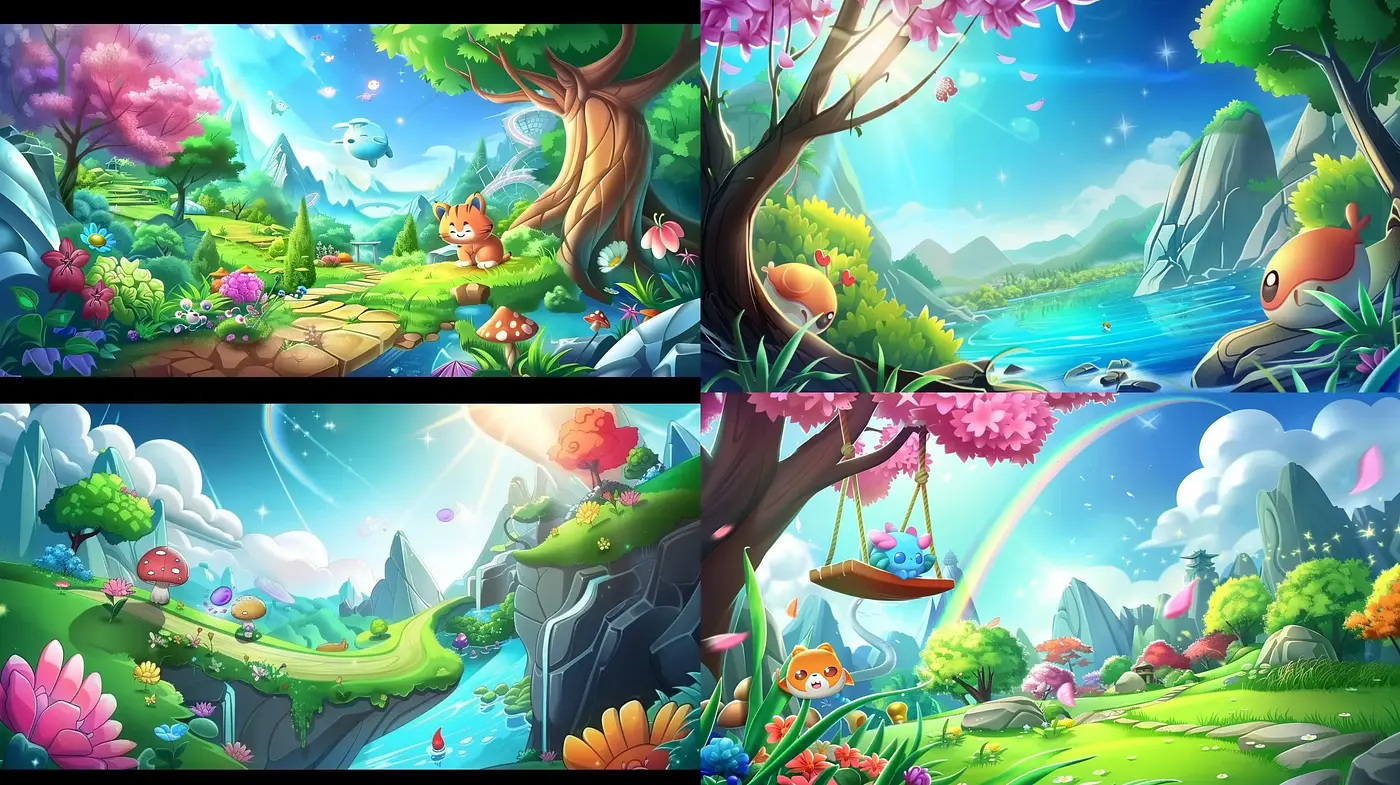Enchanting Whimsical Landscapes: A Fantastical Journey in Vivid Hues - Midjourney sref style
