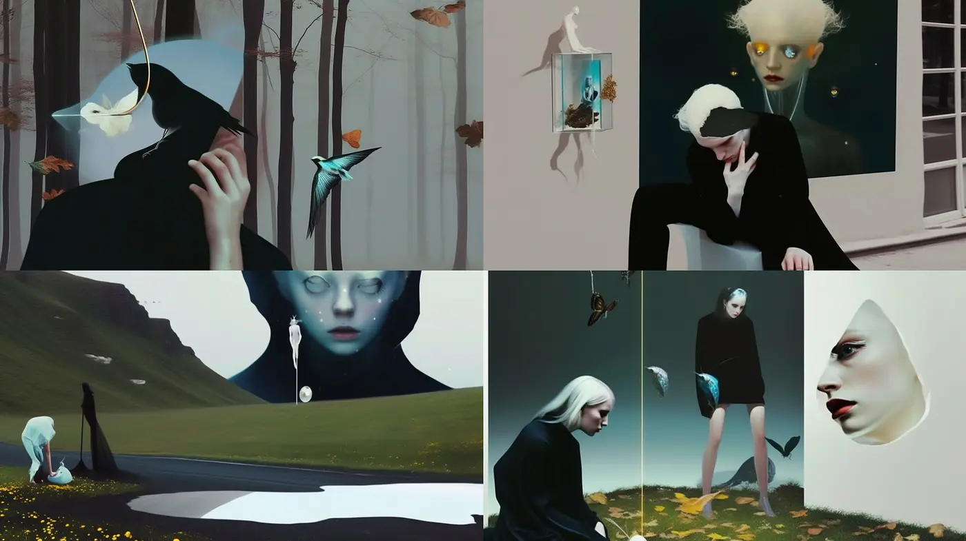 Ethereal Serenity in Monochromatic Hues: A Study of Surrealism and Minimalism in Contemporary Digital Art - Midjourney sref style