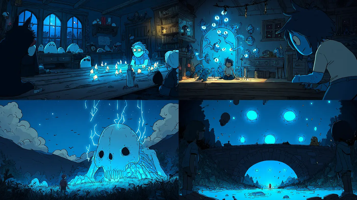 Whimsical and Enigmatic Animated Scene with a Surreal Twist - Midjourney sref style