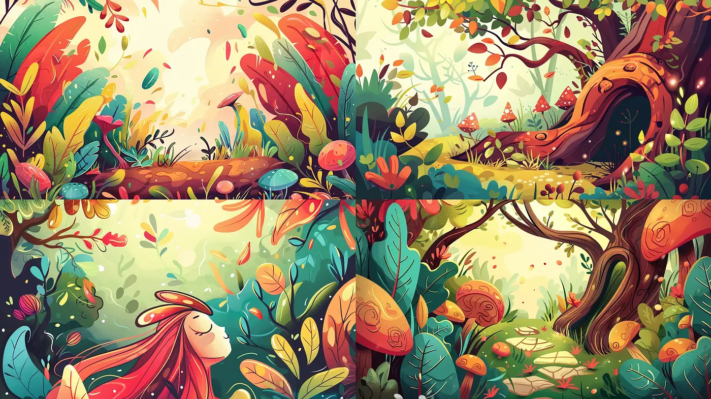 Enchanted Whimsical Forests: A Vivid Tapestry of Nature - Midjourney sref style