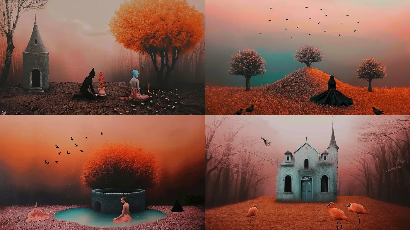 Ethereal Twilight Dreamscapes with Surreal Elements - Midjourney sref style