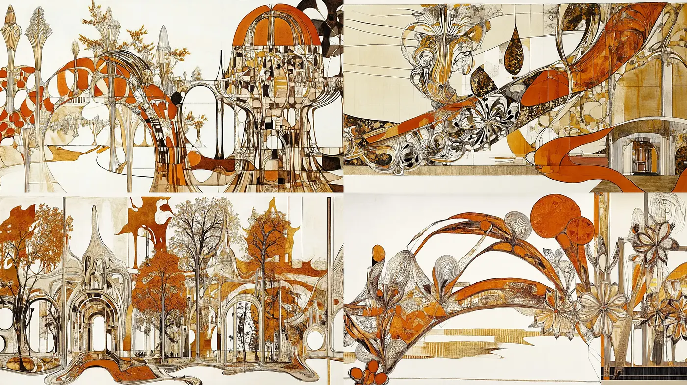 Autumnal Fantasy: Fluid Organic Forms with an Art Nouveau Whimsy - Midjourney sref style