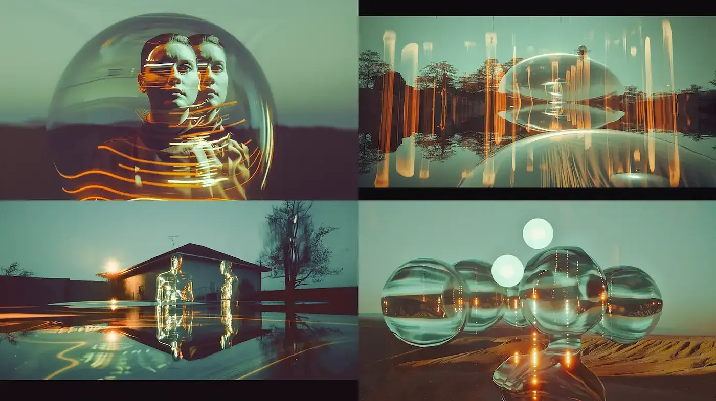 Futuristic Noir with Ethereal Elements and Glassy Textures - Midjourney sref style