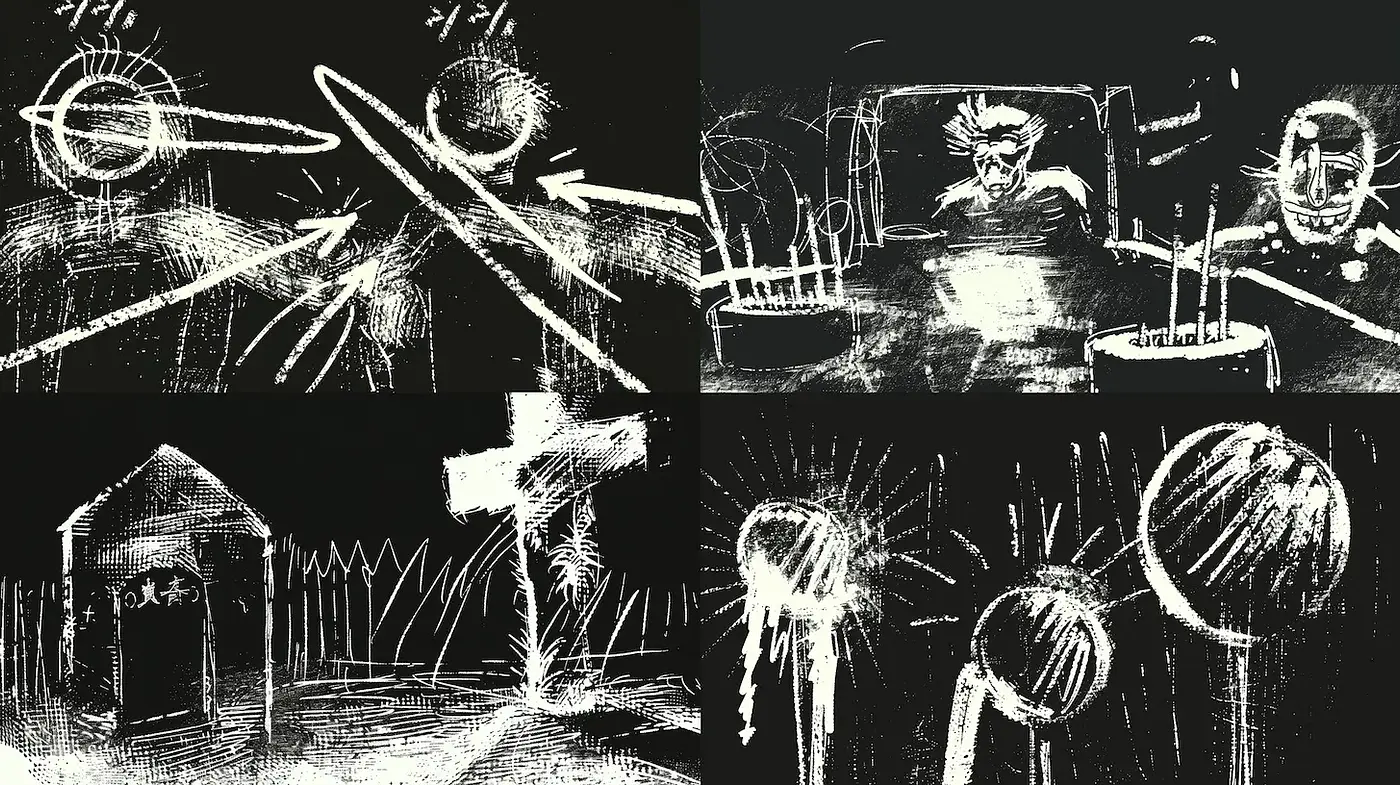 Monochromatic Expressionism with Abstract Symbolism - Midjourney sref style