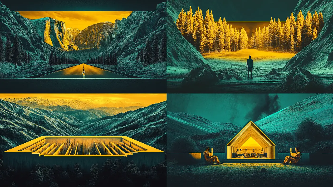 Cinematic Ambience with Surreal Teal and Amber Visions - Midjourney sref style