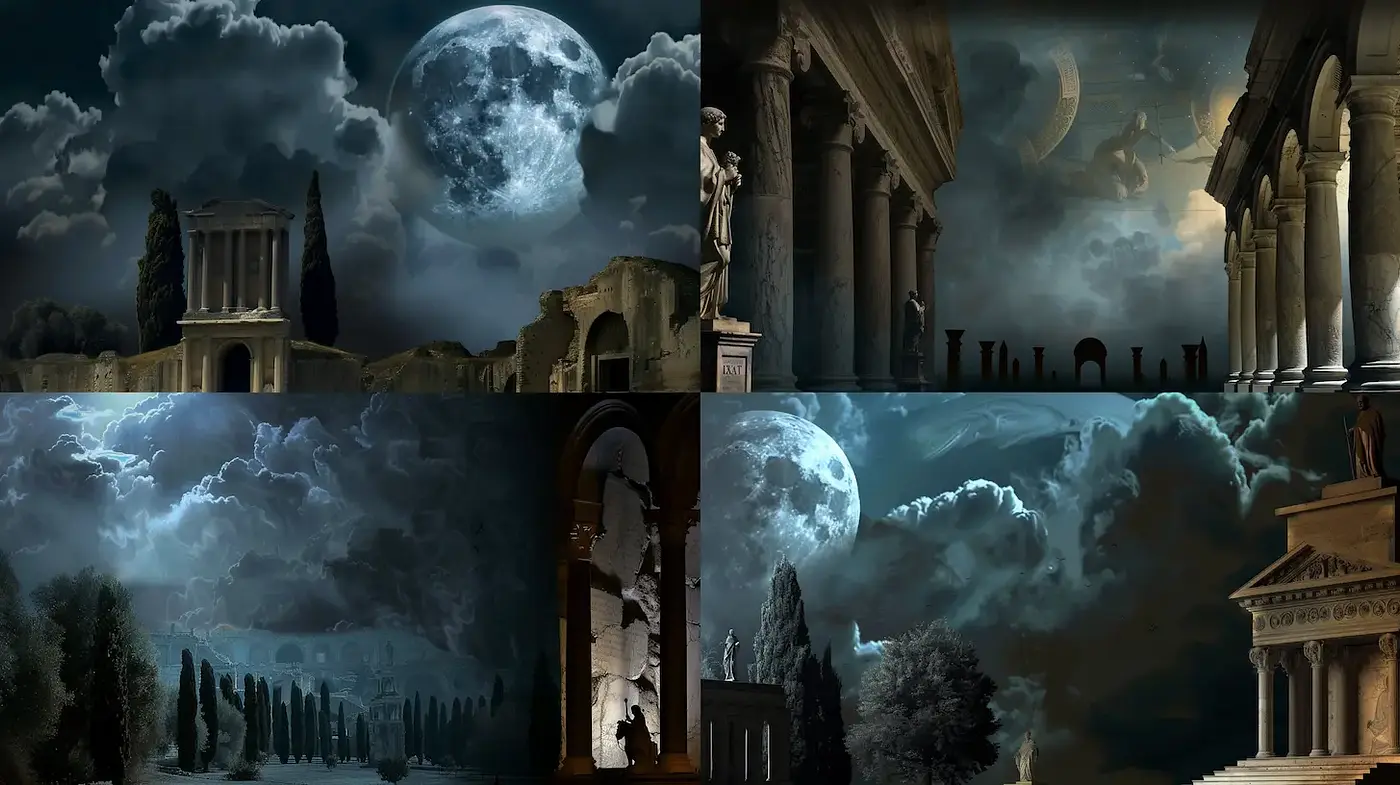 Ethereal and Enigmatic Landscapes with Classical Influence - Midjourney sref style