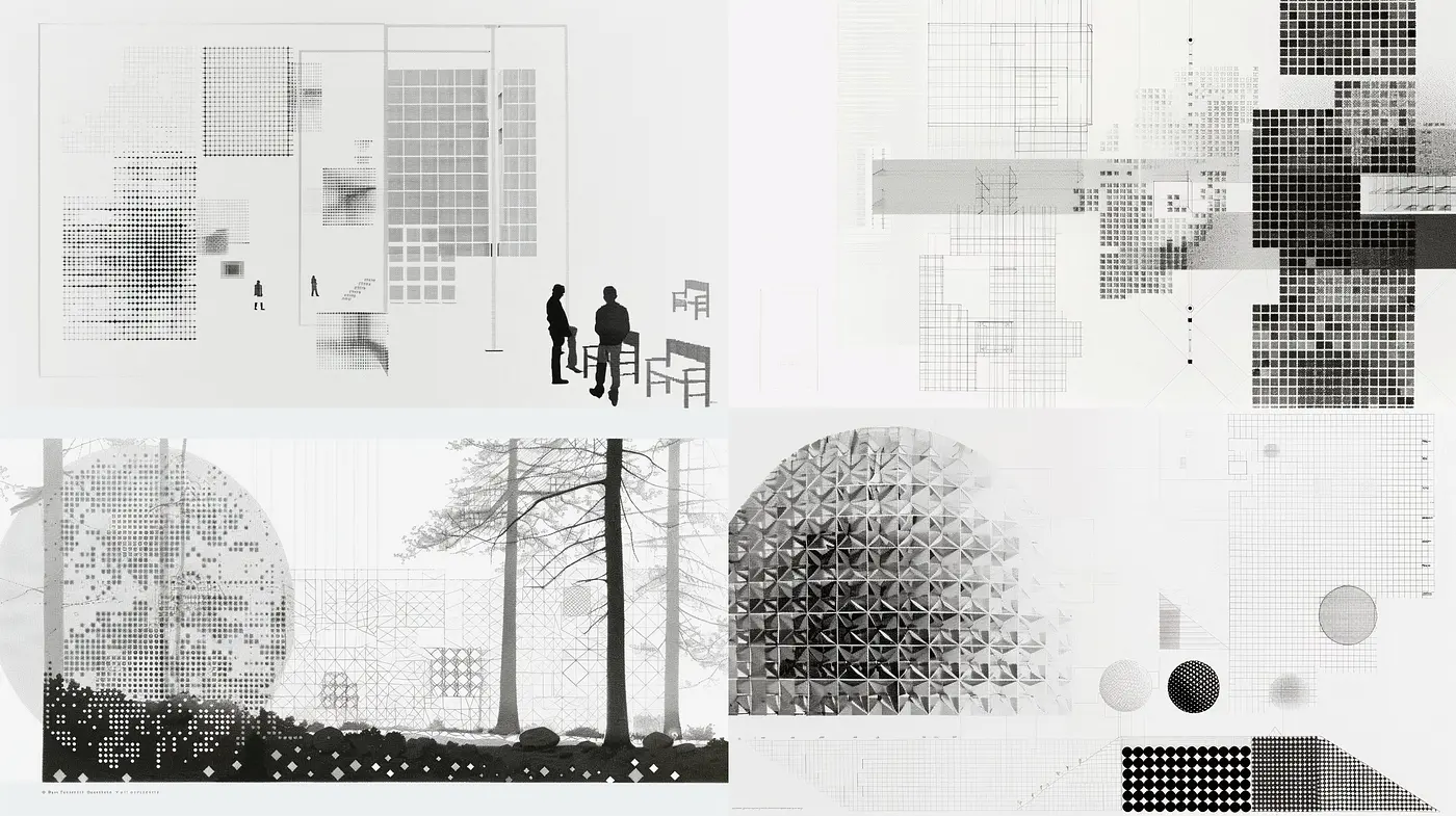 Monochromatic Geometric Synthesis in Modernist Expression - Midjourney sref style