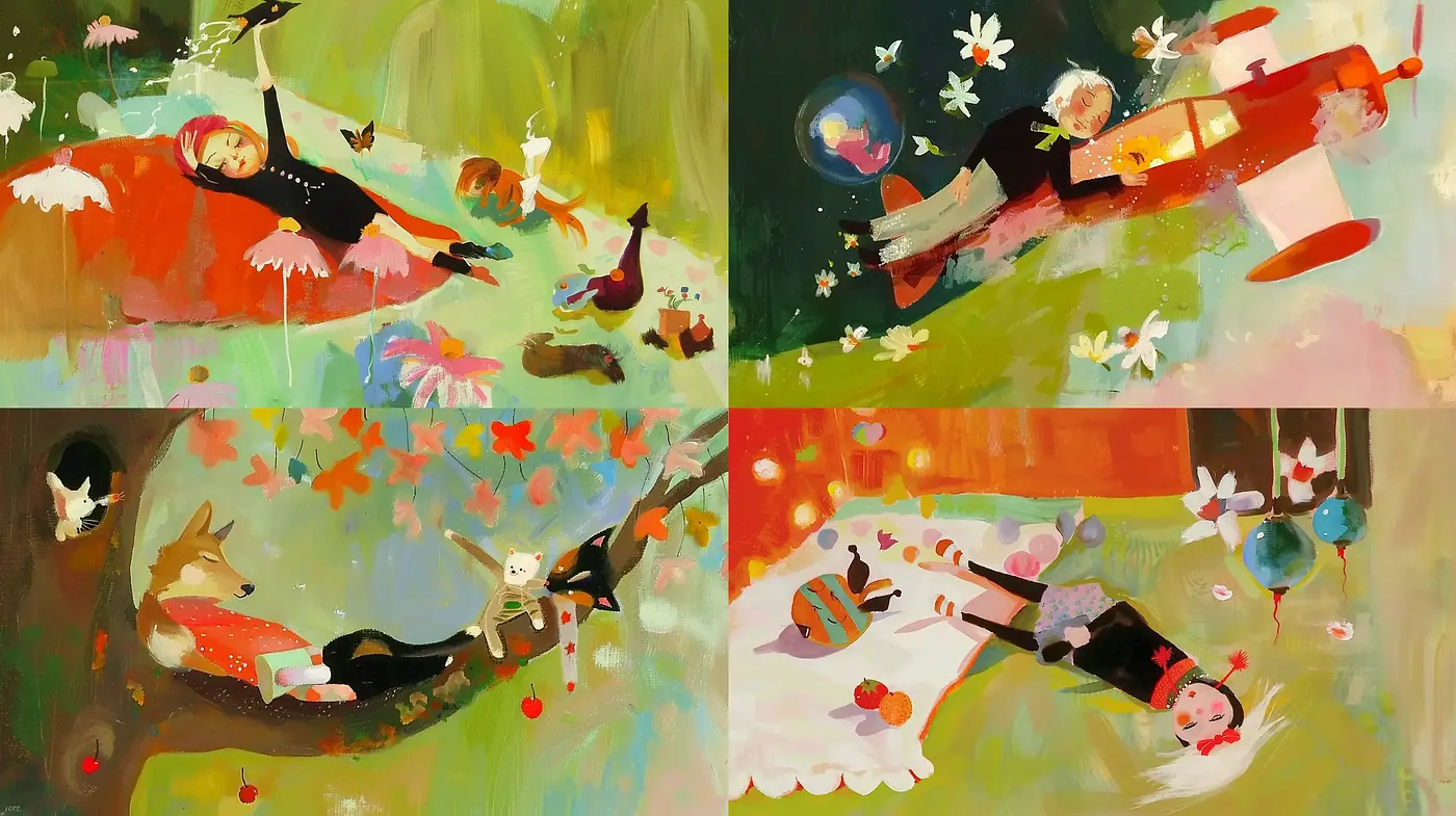 Whimsical Dreamscapes with Surreal Vivacity - Midjourney sref style