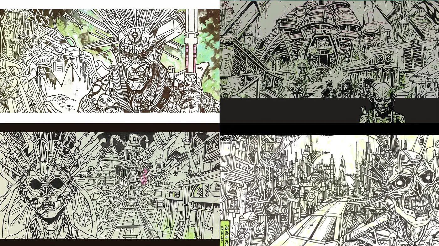 Post-Apocalyptic Dreamscape in Stippled Illustration - Midjourney sref style