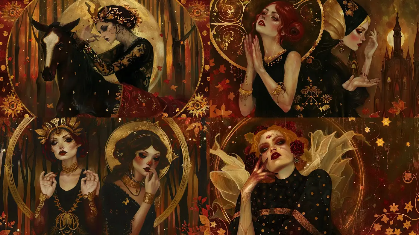 Autumnal Enchantment: A Tapestry of Warm Hues and Mystical Ambiance - Midjourney sref style