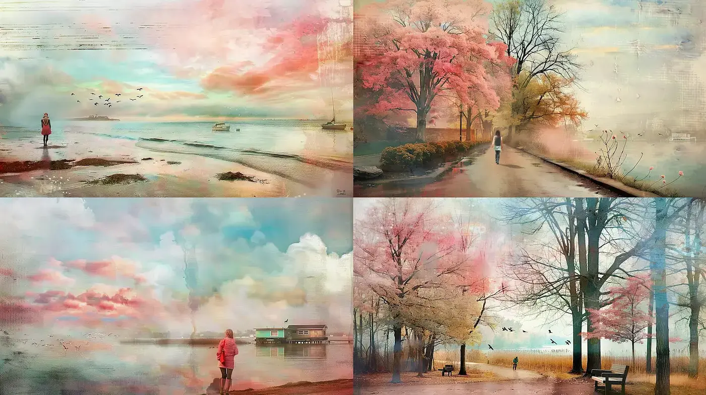 Dreamy Pastoral Scenes with Soft Textures and Serene Atmosphere - Midjourney sref style