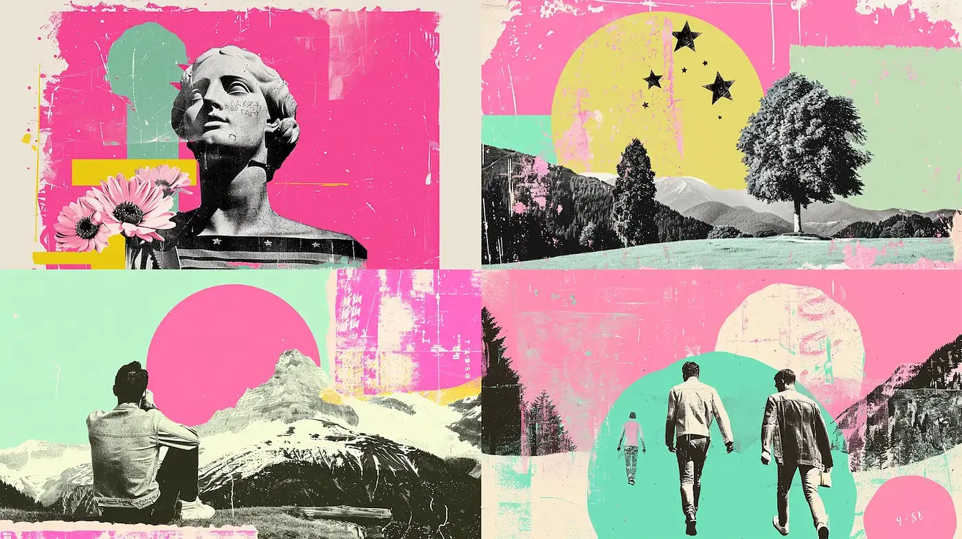 Vibrant Collage with Retro Aesthetics and Distinctive Texture - Midjourney sref style