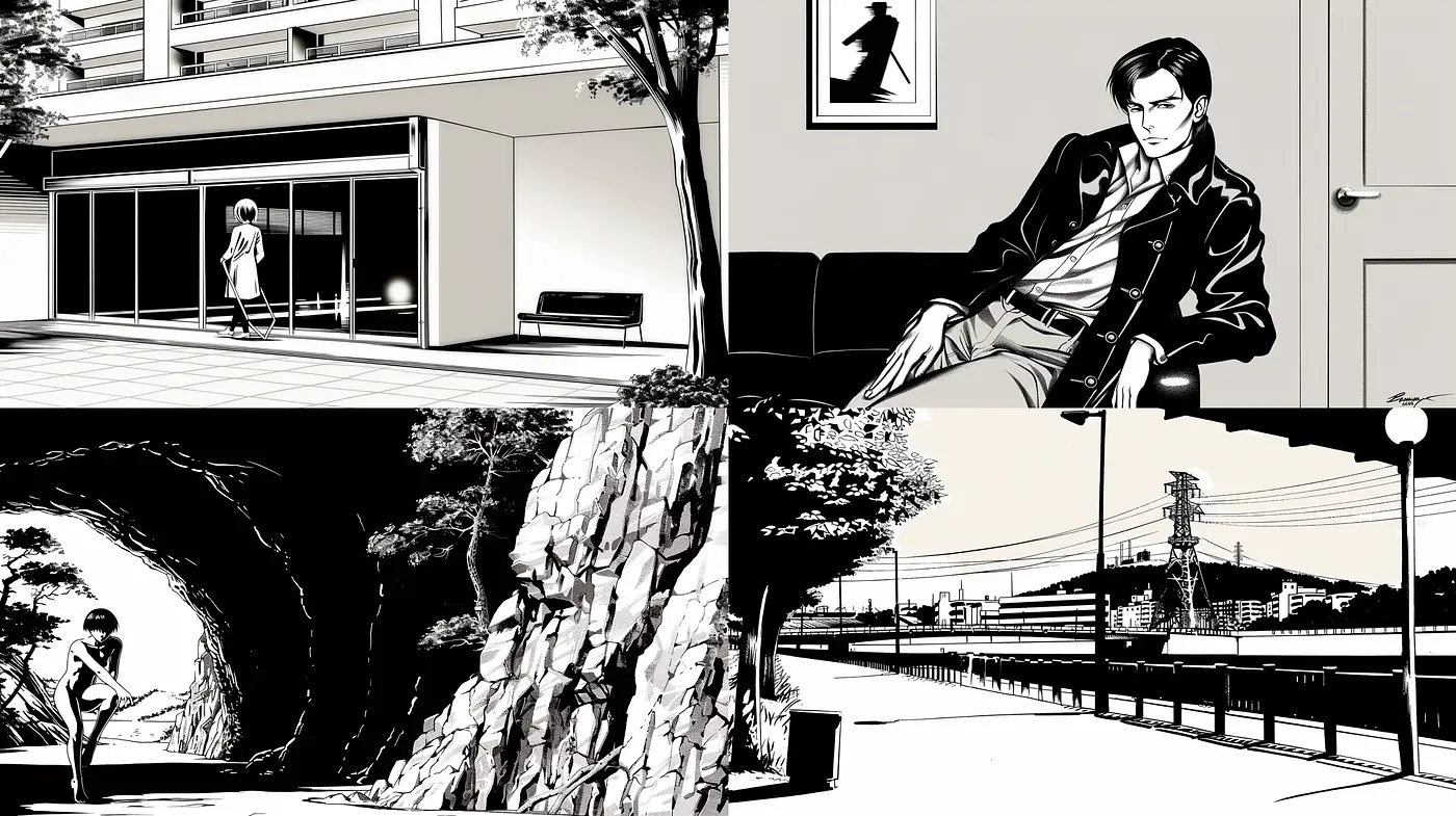 Monochromatic Elegance with Graphic Novel Flair - Midjourney sref style