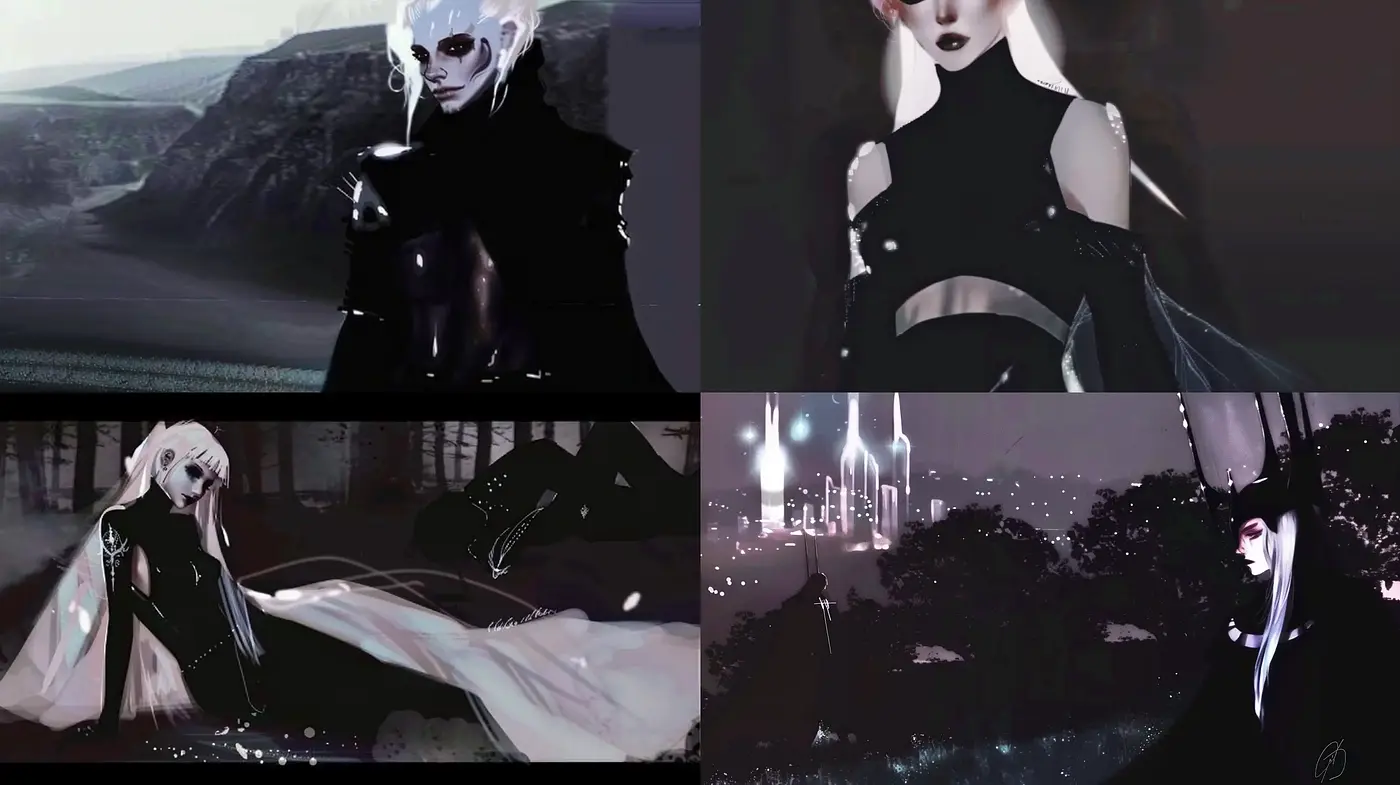 Gothic Elegance in Nocturnal Hues - Midjourney sref style